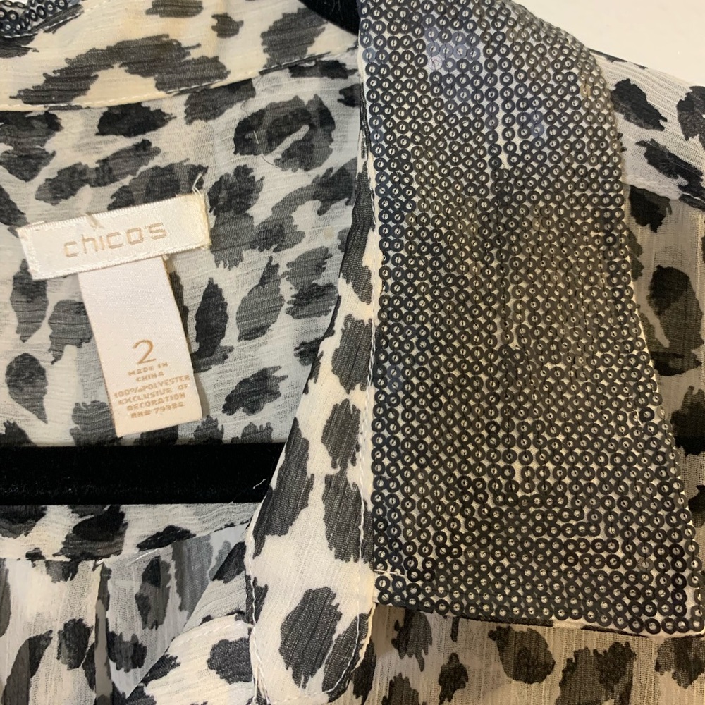 Chicos. Long sleeve. Sheer. Sparkles on collar. Size 2 - 10ish